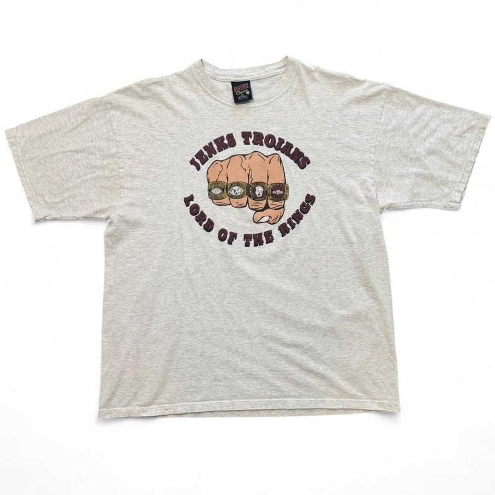 Vintage 90s Jenk Trojans Lord of the Rings Thumbs Up Oklahoma Highschool T-shirt